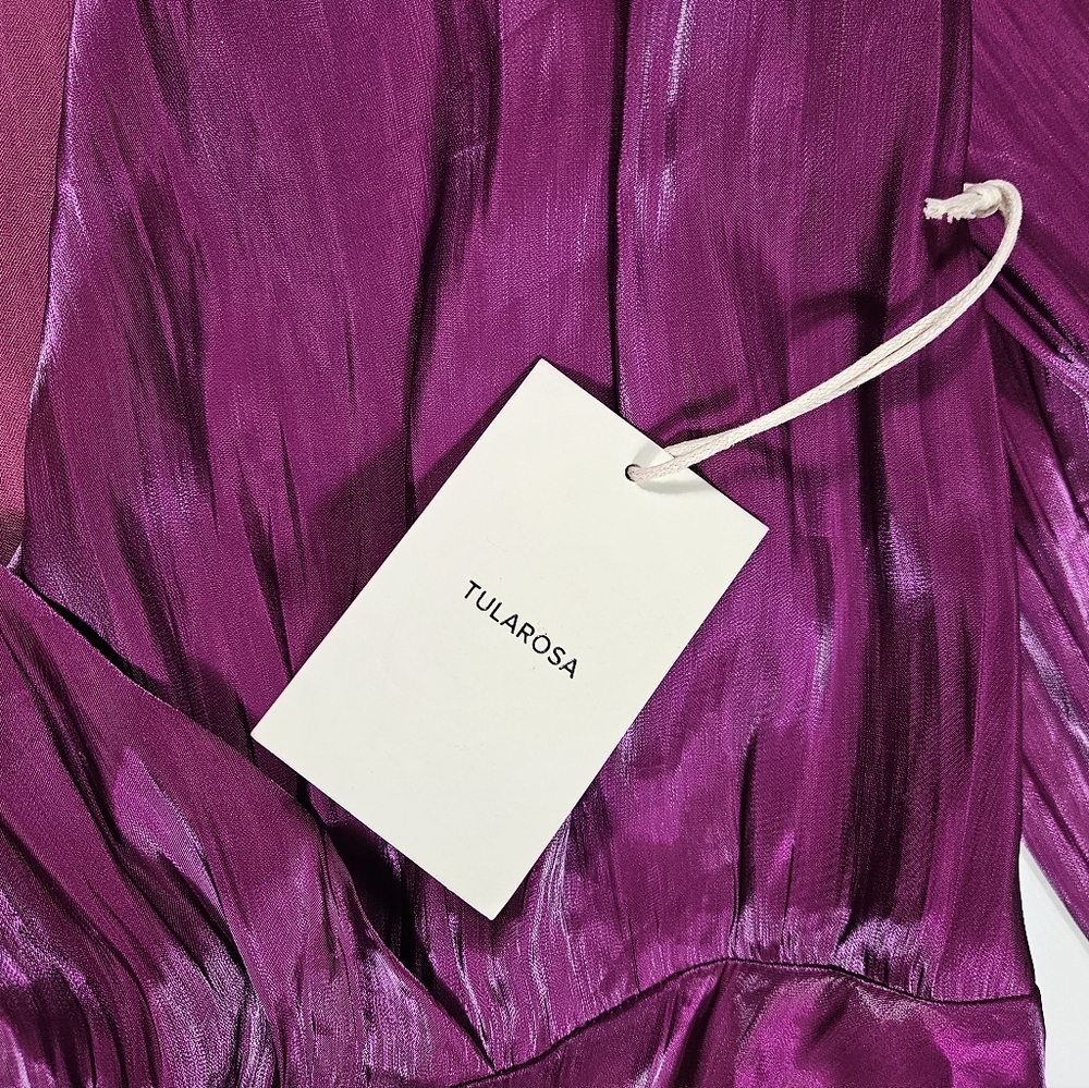Tularosa Revolve Eliza Magenta Surplice Mini Dress Size Large Asymmetric Flirty - Picture 12 of 16
